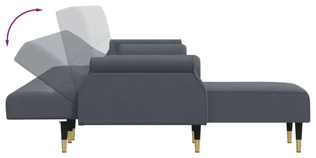 Sofá-cama em forma de L 271x140x70 cm veludo cinzento-escuro