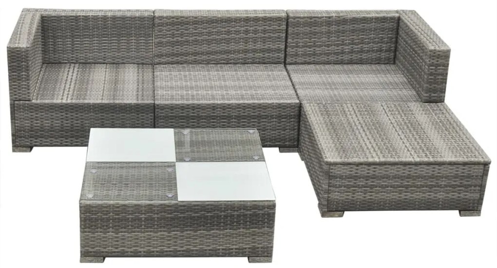 5 pcs conjunto lounge de jardim c/ almofadões vime PE cinzento