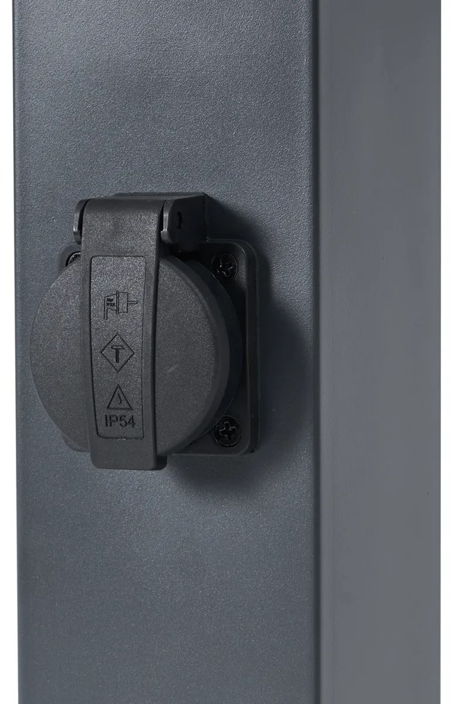 Candeeiro de exterior cinza escuro com vidro fumado 45cm IP44 com tomada e sensor de movimento - Malios