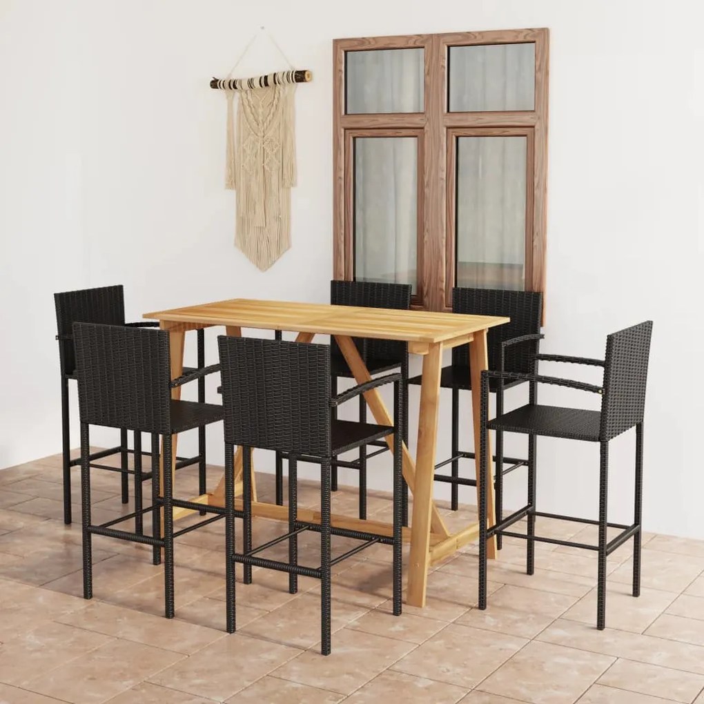 vidaXL 7 pcs conjunto de bar para jardim preto