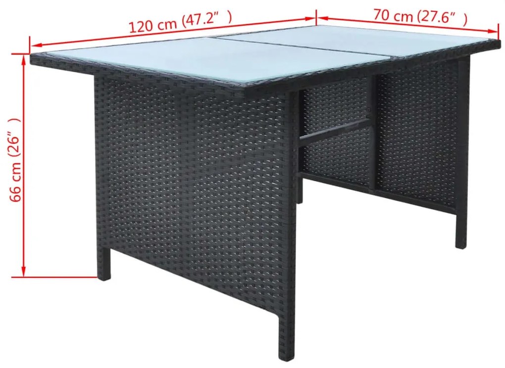 6 pcs conjunto jantar exterior com almofadões vime PE preto