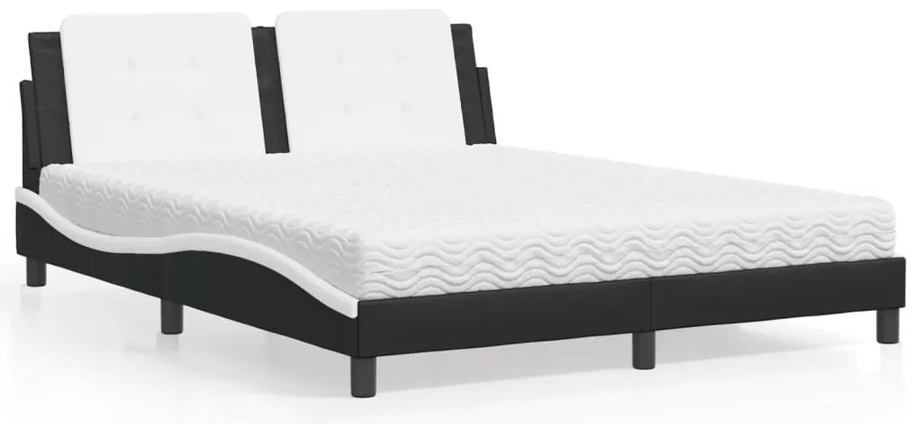 Cama com colchão 160x200 cm couro artificial preto e branco