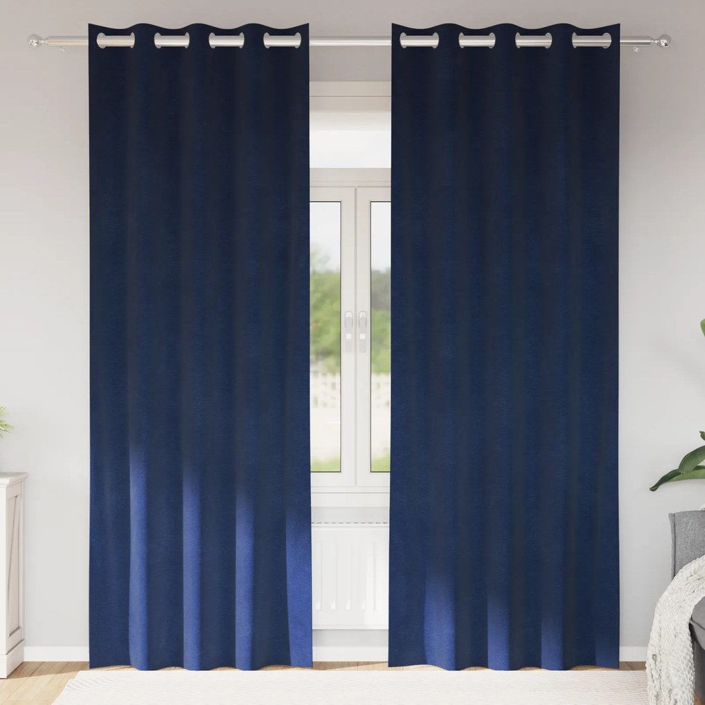 Cortinas Blackout vidaXL com Ilhós 2 pcs Veludo Azul Escuro
