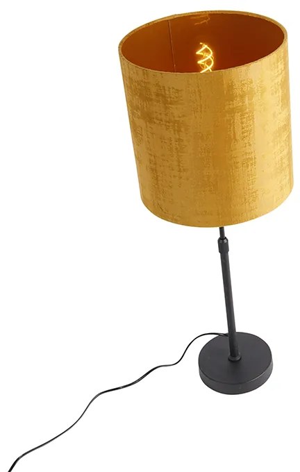 Candeeiro de mesa preto com abajur de veludo dourado 25 cm ajustável - Parte Moderno