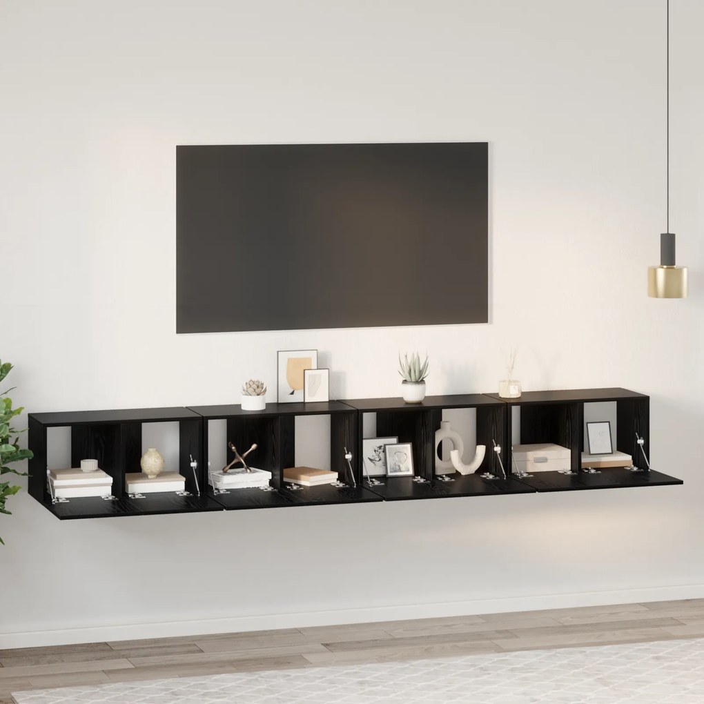 vidaXL Conjunto de Armário de TV com 4 Peças - Montado na parede, feito em madeira engenheirada de carvalho preto.