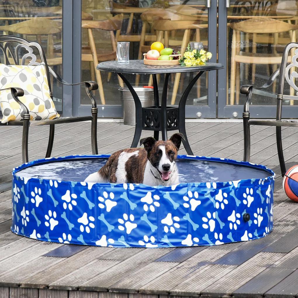 PawHut Piscina dobrável para cães diâmetro Ø140 cm Banheira portátil para animais de estimação em PVC com fundo antiderrapante para interior e exterior azul
