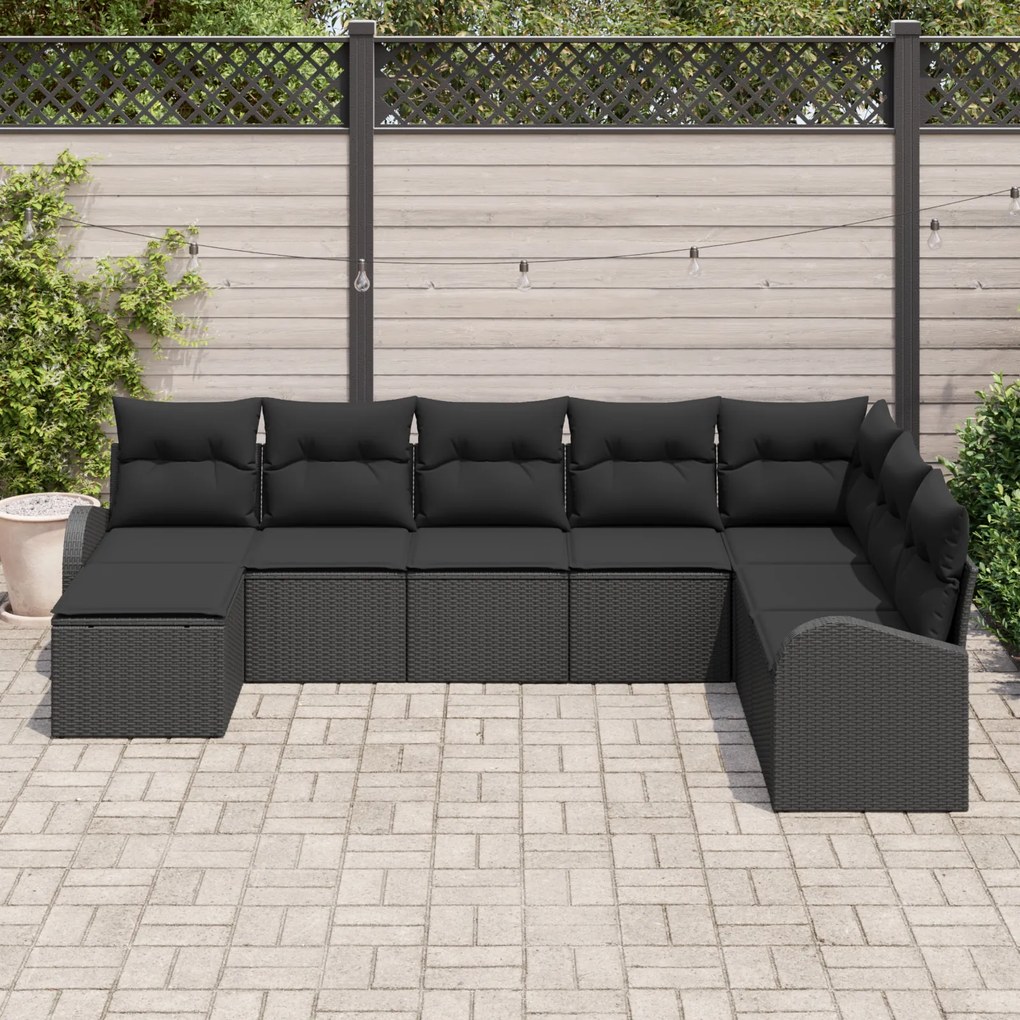 Conjunto de Sofás de Jardim vidaXL 8 Peças com Almofadas Preto Vime de