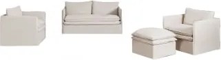 Conjunto De Sala Com Sofá De 2 Lugares, 2 Poltronas E Puff Em Linho E Algodão Grace Tecido Beige - Sklum