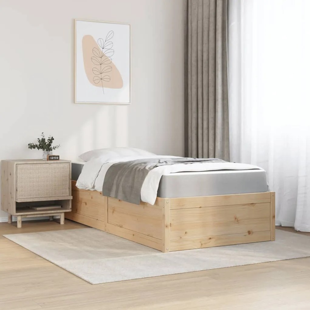 Cama com colchão 90x190 cm madeira de pinho maciça