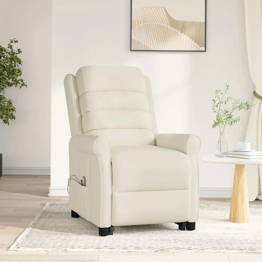 vidaXL Poltrona de massagens elevatória couro artificial cor creme