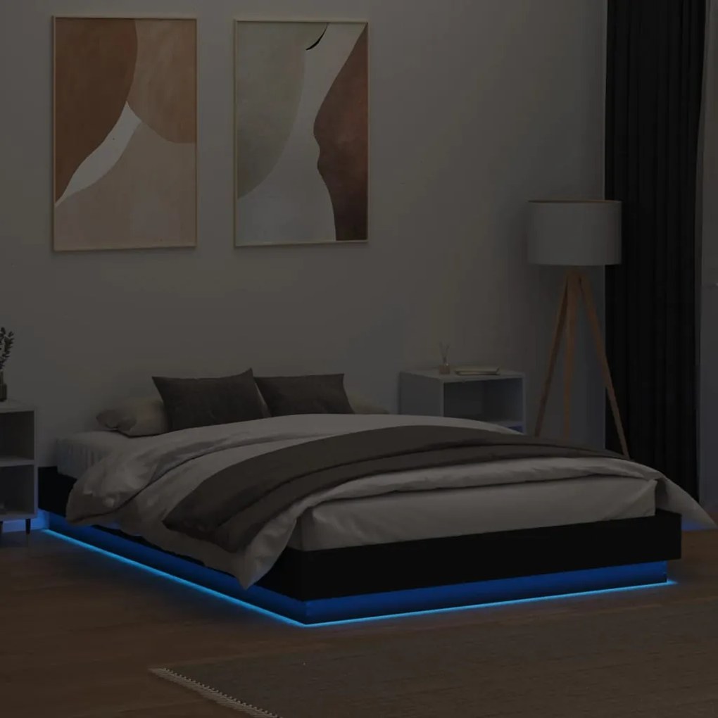 Estrutura de cama com LED sem colchão 150x200 cm preto
