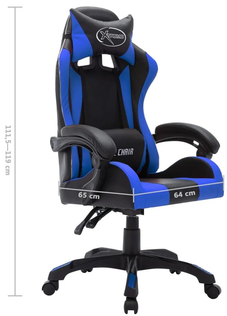 Cadeira estilo corrida c/ luzes LED RGB couro artif. azul/preto