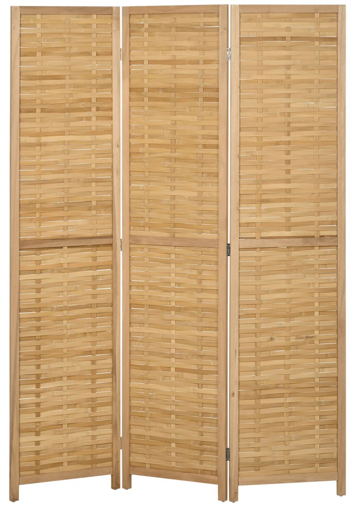 HOMCOM Biombo de 3 Paineis Separador de Ambientes Dobrável 120x1,8x170 cm Divisor de Ambientes com Padrão Tecido em Bambu Madeira | Aosom Portugal