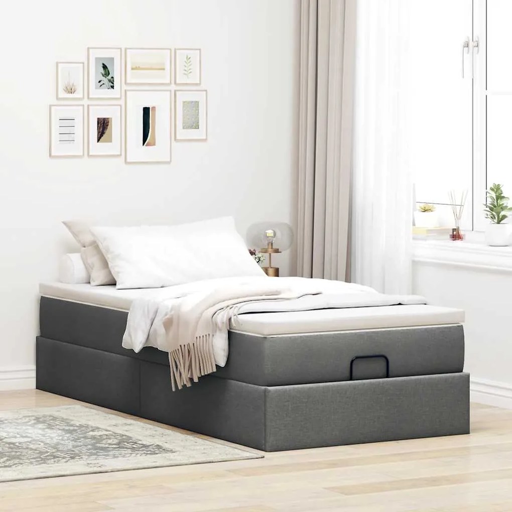 Estrutura cama otomana colchão 90x200 cm tecido cinzento escuro