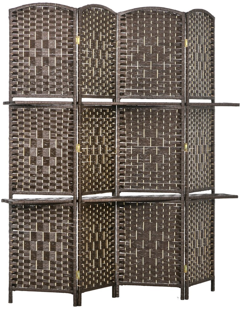 HOMCOM Biombo Separador de Divisão 4 Paineis 160x170 cm com 2 Prateleiras Dobrável em Madeira | Aosom Portugal