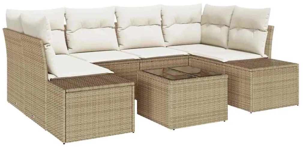 Conjunto de Sofá de Jardim com 7 Peças da e Almofadas Beiges em Rattan