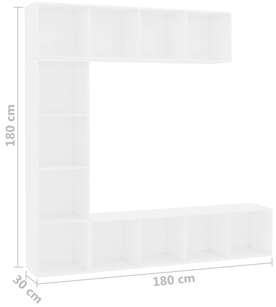 Conjunto armário de TV/estante 3 pcs 180x30x180 cm branco