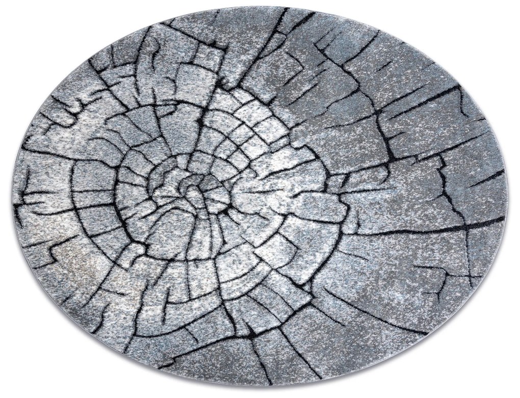 Tapete moderno COZY 8875 Circulo, Wood, tronco de árvore - Structural dois níveis de lã cinzento / azul