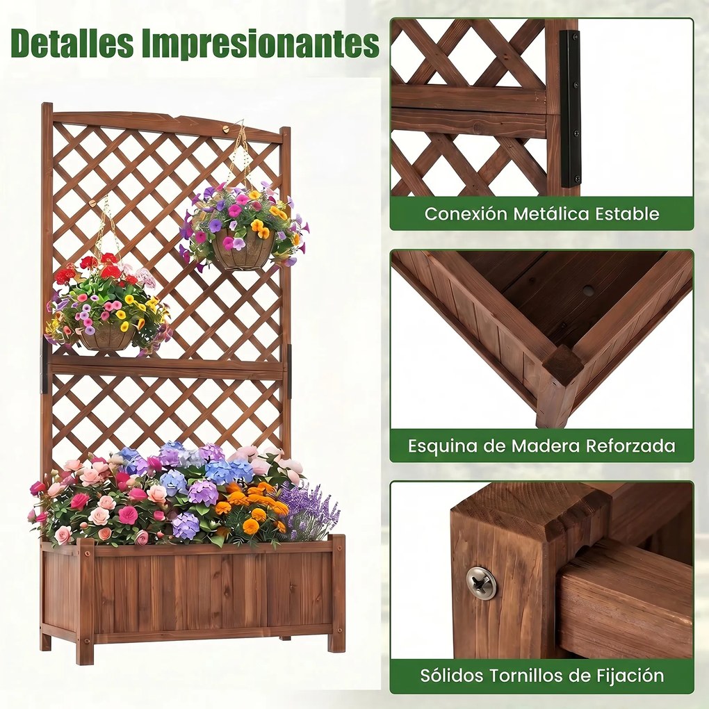 Floreira com treliça em madeira maciça de abeto 90 x 44,5 x 180,5 cm, com celosía e orifícios de drenagem para plantas trepadeiras – Jardim, Pátio, Va