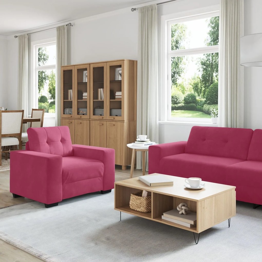 Conjunto de Sofá 3 Peças com Almofadas Vermelho Vinho em Veludo
