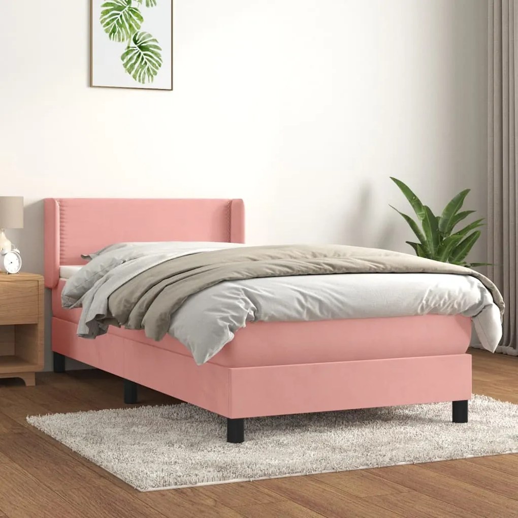 Cama com molas/colchão 90x190 cm veludo rosa