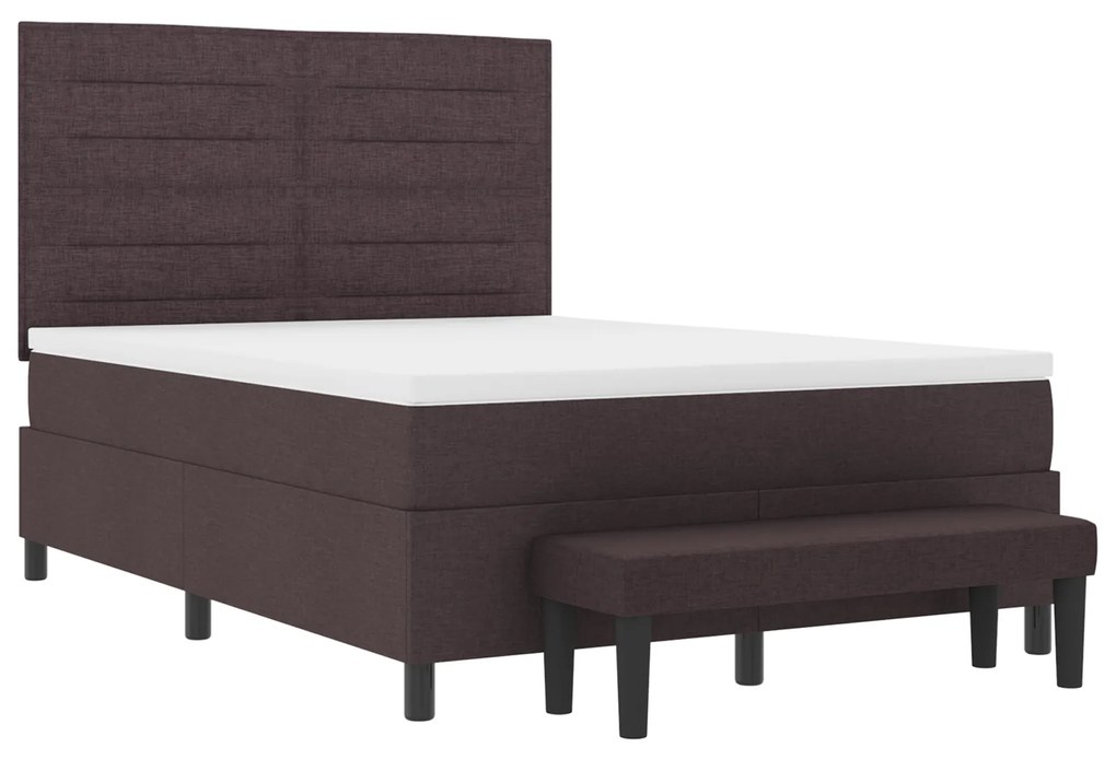 Cama Box Spring com Colchão & Banco Castanho 140x200 cm Tecido