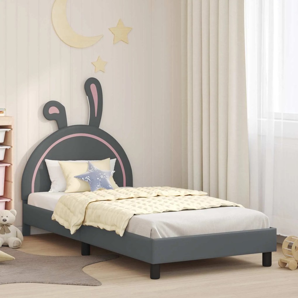 vidaXL Estrutura de Cama Infantil com Cabeceira Cinzento-claro PU