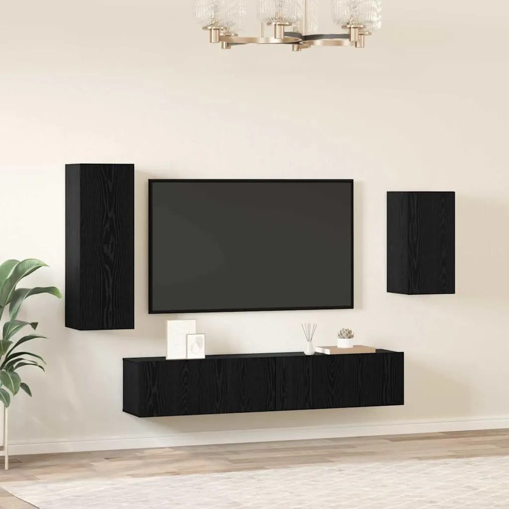 Conjunto de Estante para TV com prateleira 4 pcs Carvalho Preto