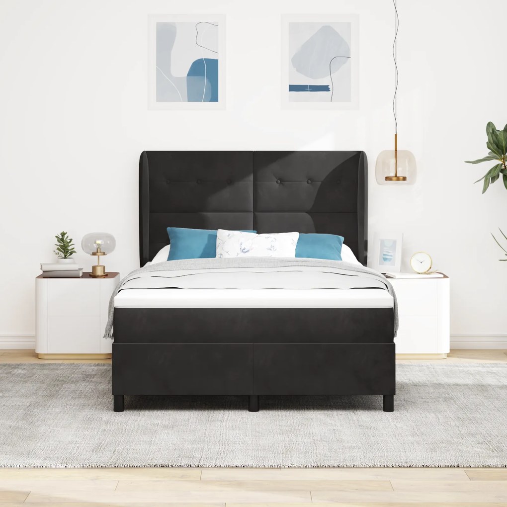Cama Box com Colchão vidaXL Preto 140x200 cm Veludo
