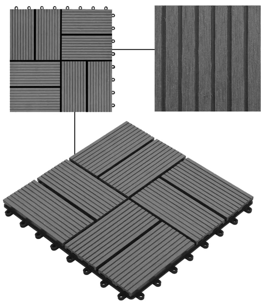 Ladrilhos de pavimento 11 pcs WPC 1m² 30x30 cm cinzento