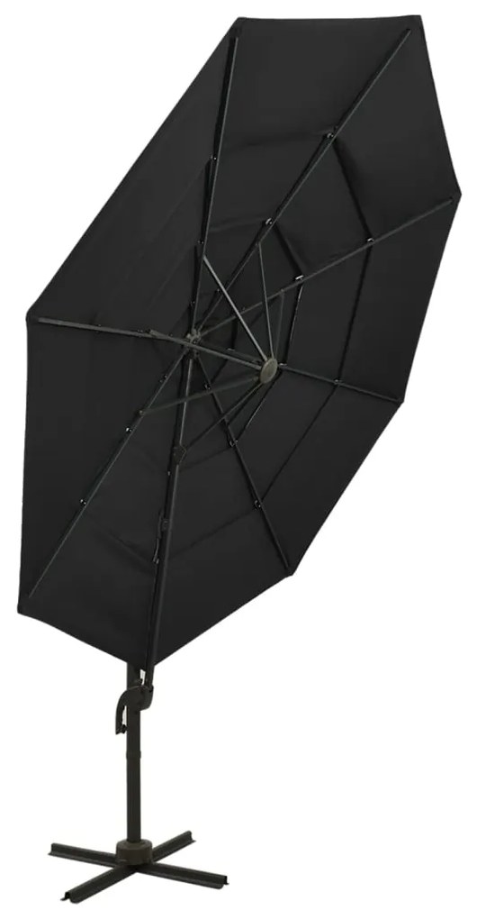 Guarda-sol de jardim 4 camadas c/ poste de alumínio 3x3 m preto