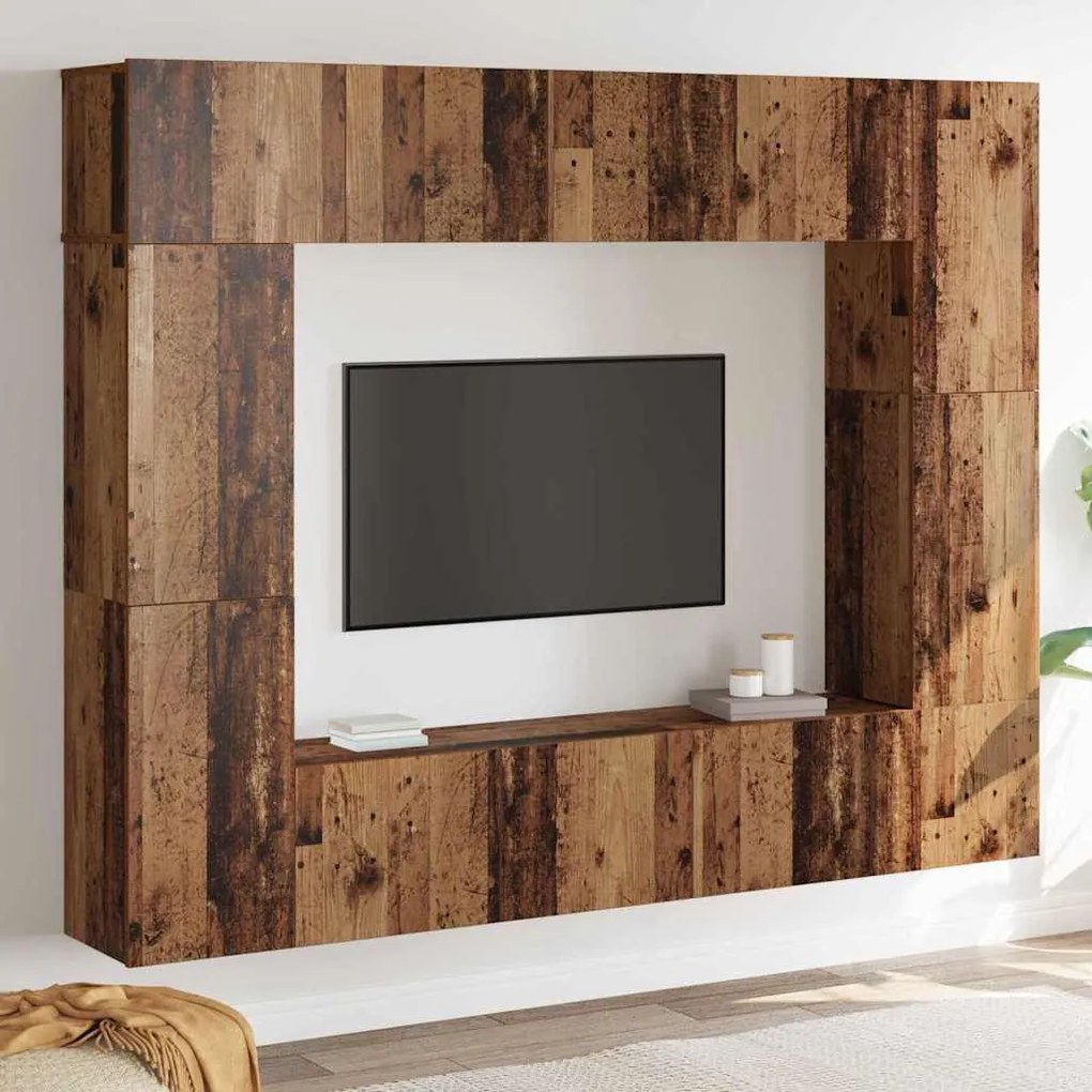 vidaXL Conjunto de móvel de TV 8 pcs Madeira antiga 80 x 30 x 30 cm