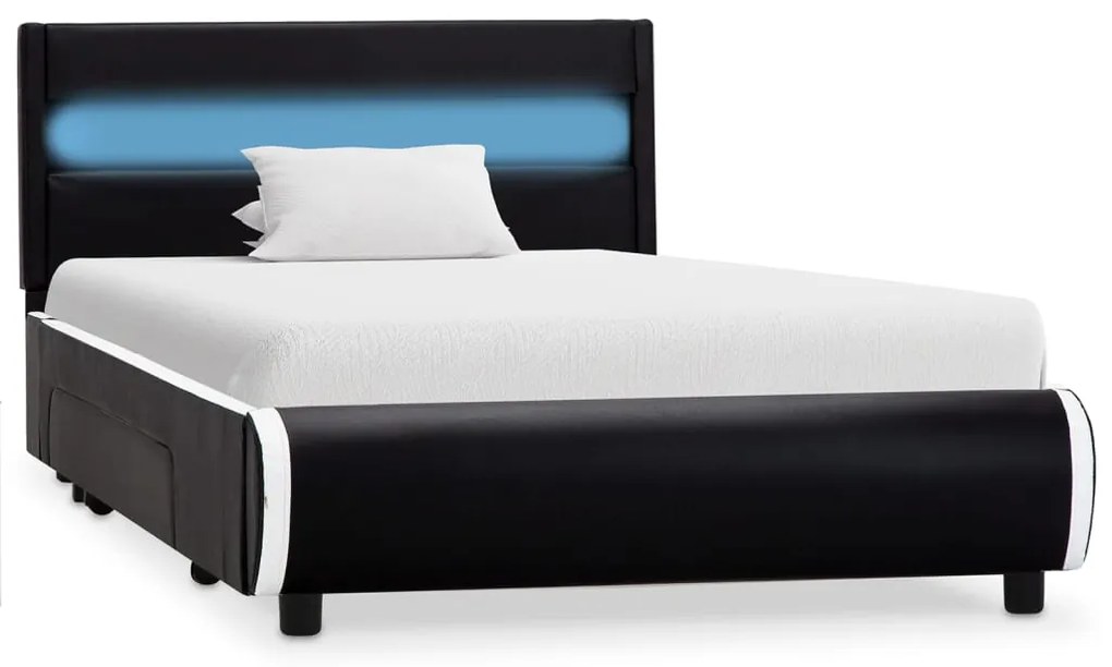 Estrutura de cama c/ LED 90x200 cm couro artificial preto
