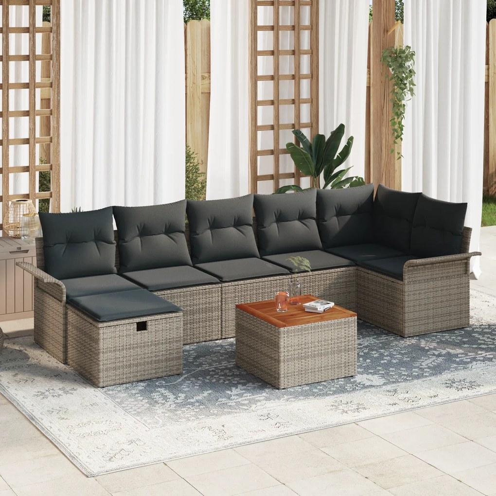 Conjunto de Sofá de Jardim de 8 Peças com Almofadas Cinza de Rattan de