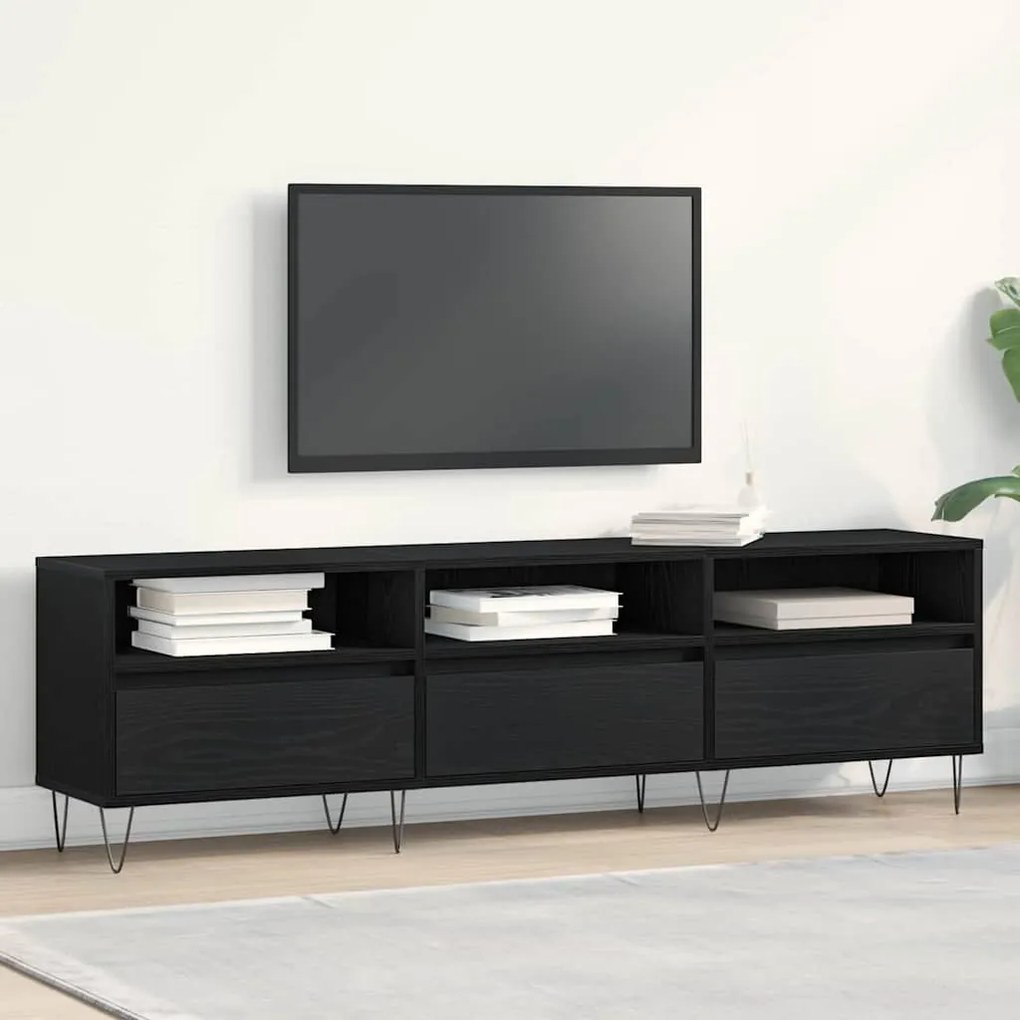 Armário de TV vidaXL Preto Carvalho 150x30x44,5 cm Madeira engenheirad