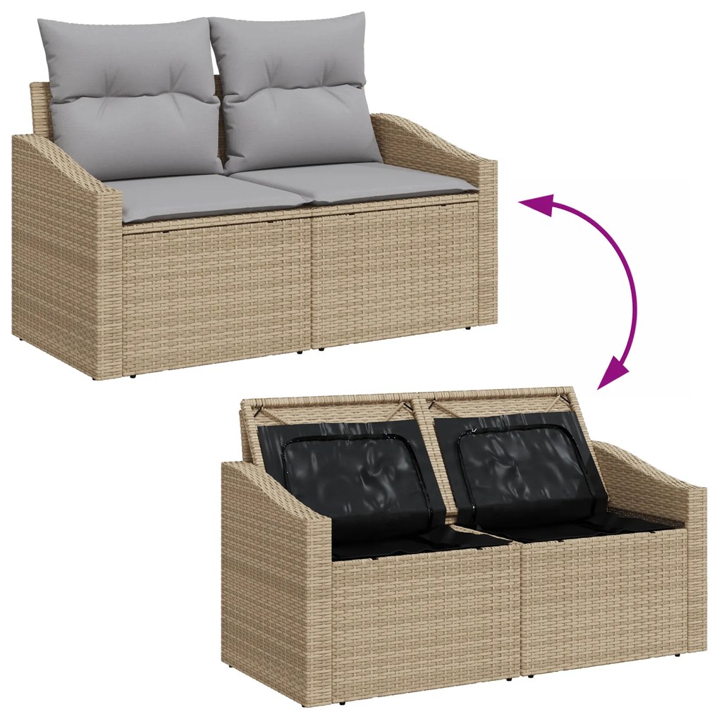 Conjunto de Sofás de Jardim com 6 peças e Almofadas Bege de Vime Sinté
