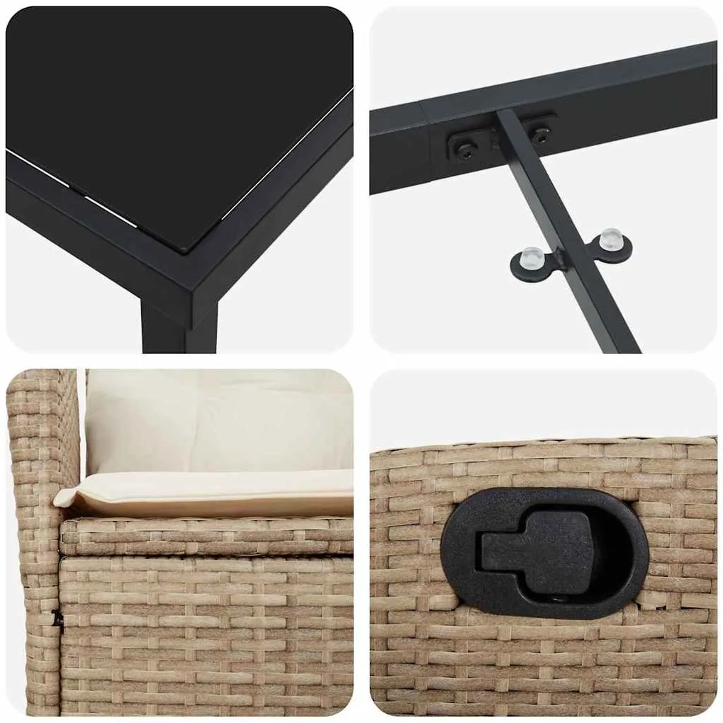 Conjunto de jantar de jardim de 3 peças com almofadas bege em rattan s