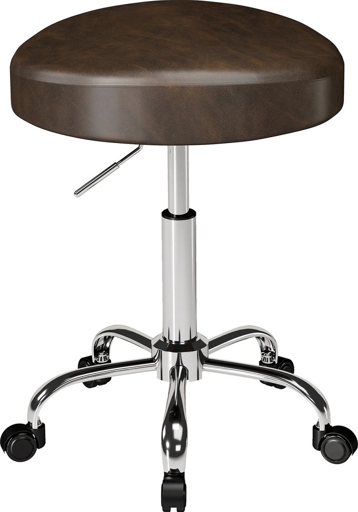 HOMCOM Banco Giratório a 360° com Altura Ajustável, em Couro Sintético, Capacidade 120 kg, 39x34.5x52-67.5 cm, Marrom | Aosom Portugal
