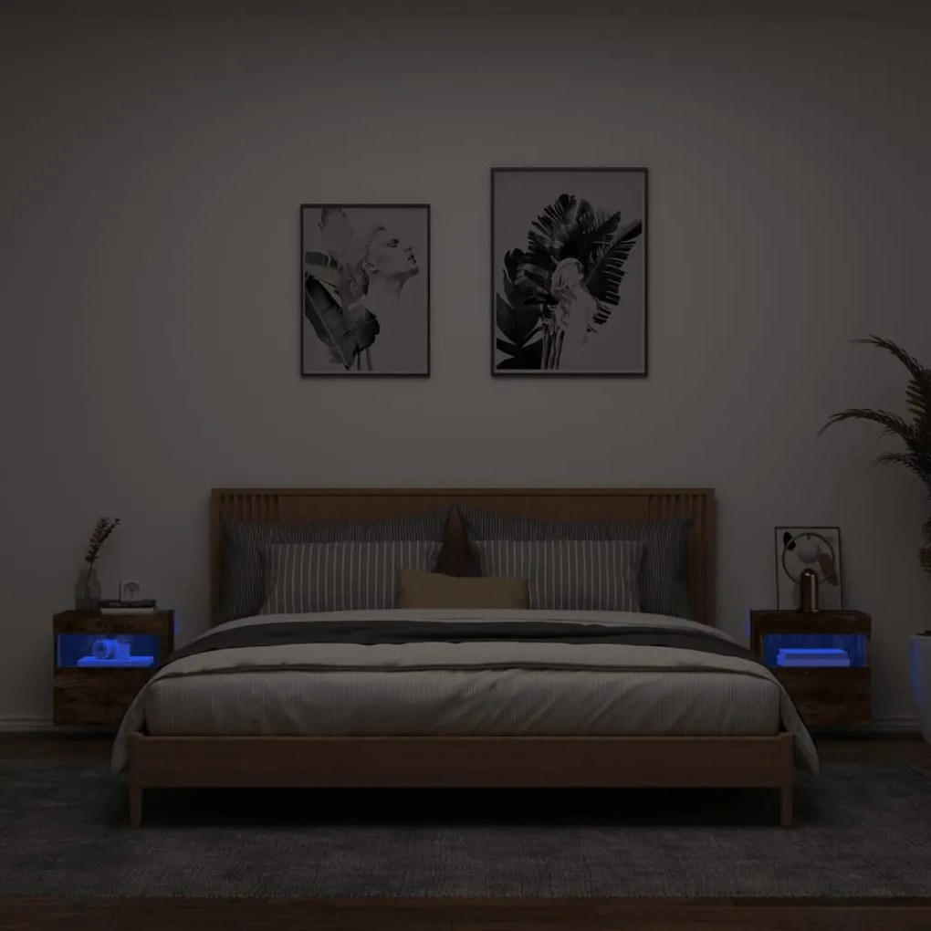 Móveis de parede para TV com luzes LED 2 pcs carvalho fumado