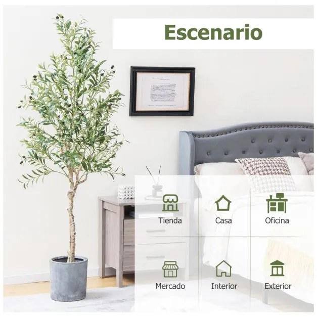 Planta Oliveira artificial 182 cm Planta de imitação decorativa falsa em vaso de cimento para interior casa e escritório Verde