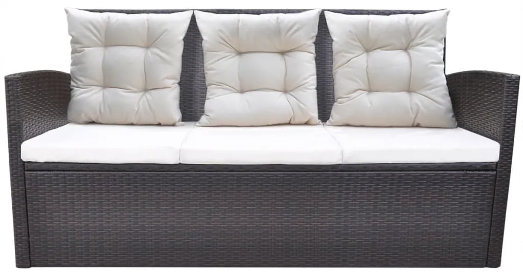 6 pcs conjunto jantar exterior com almofadões vime PE castanho