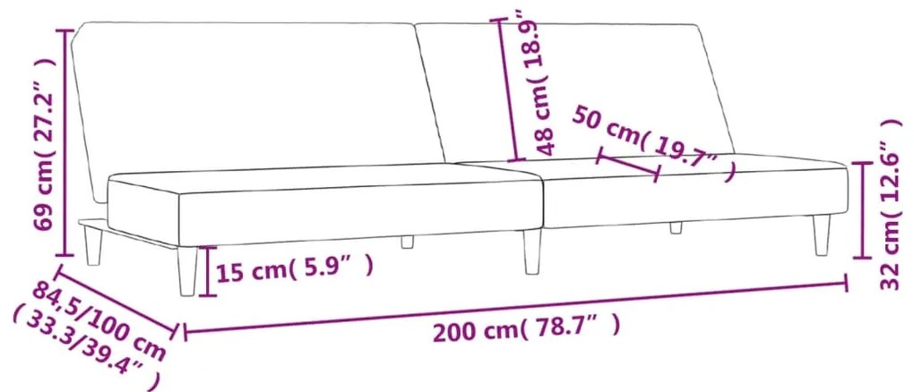 Sofá-cama de 2 lugares tecido cinzento-claro