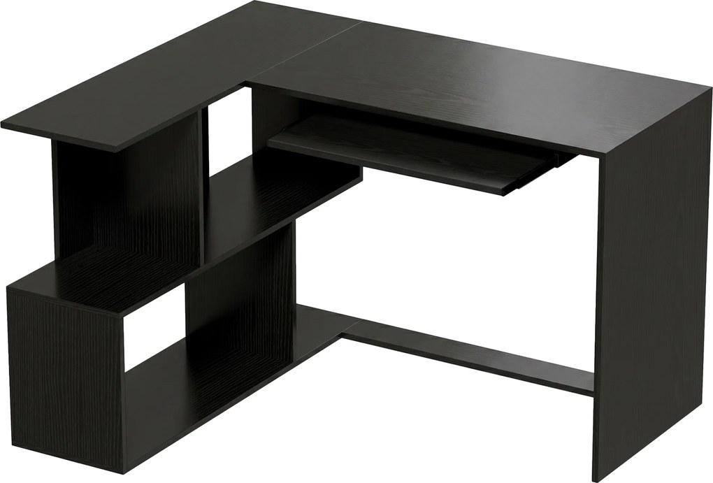 HOMCOM Escrivaninha de Canto, 120 x 100 x 76 cm, Mesa de Computador em L com Tampo para Teclado, 4 Compartimentos Abertos, Preto | Aosom Portugal