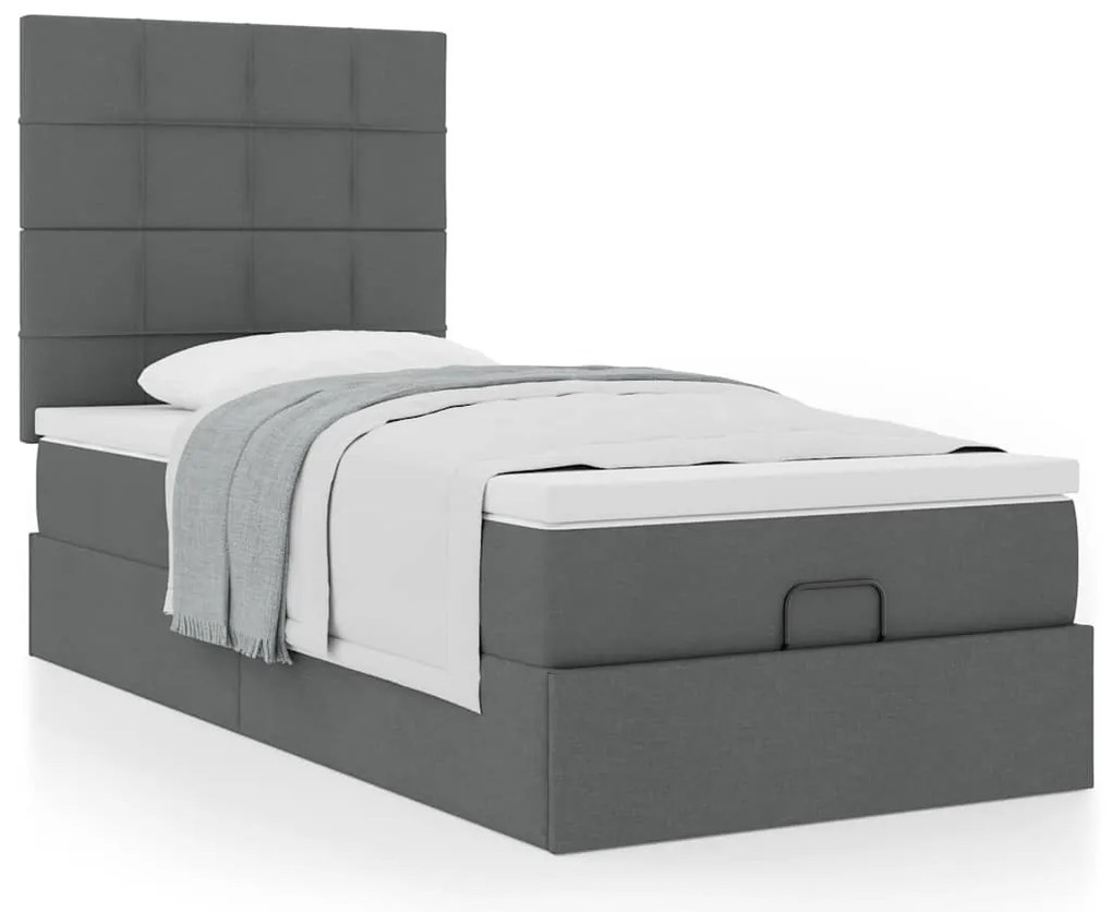Estrutura cama otomana colchão 90x190 cm tecido cinzento escuro