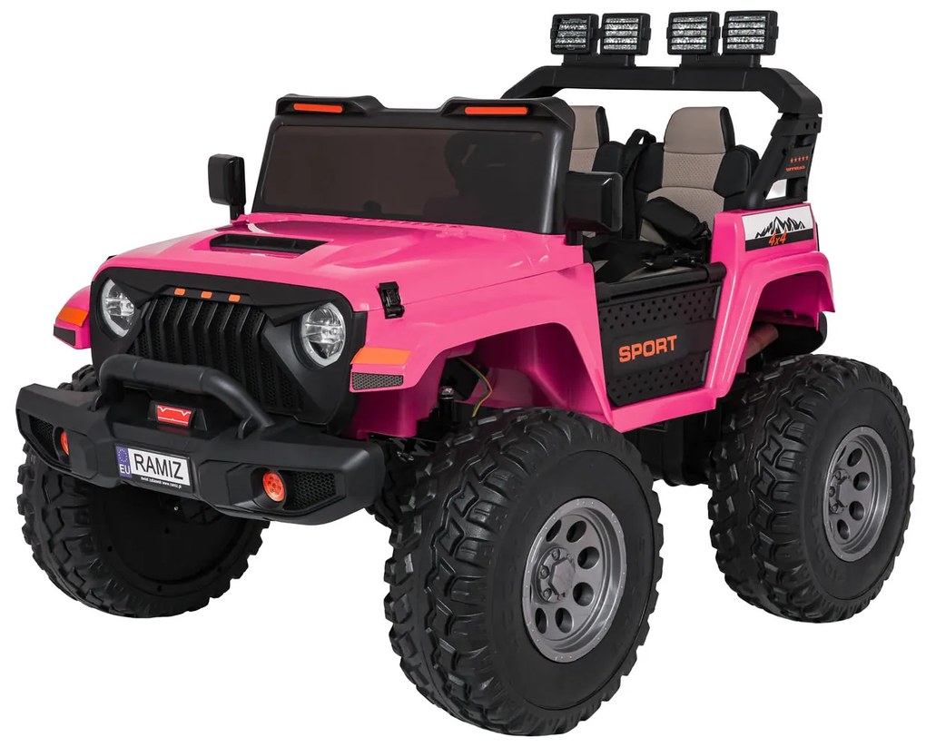 Carro elétrico para Crianças 2 Lugares Extreme Sport 4x4 24V Pneus Espuma EVA, assento couro ecológico Rosa