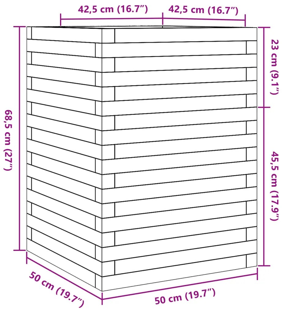 Vaso/floreira de jardim 50x50x68,5 cm madeira de douglas maciça