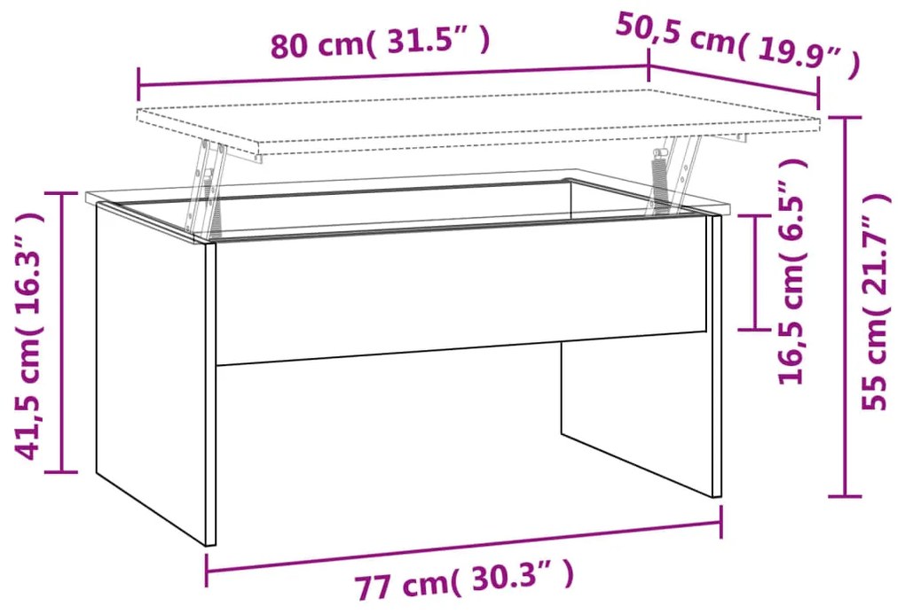 Mesa de centro 80x50,5x41,5 cm madeira processada branco