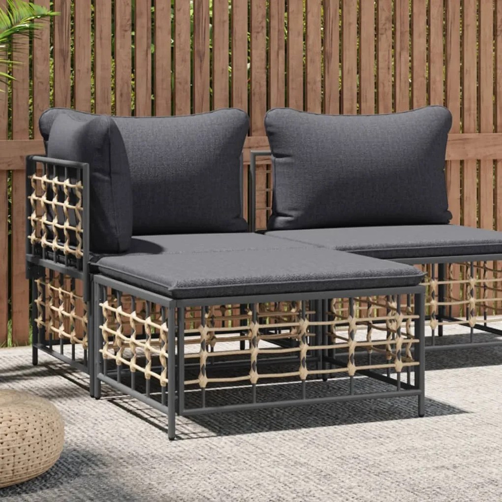vidaXL Apoio de pés p/ jardim com almofadão cinzento-escuro vime PE