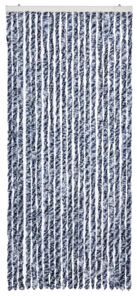 Cortina anti-insetos 90x220 cm chenille azul, branco prateado