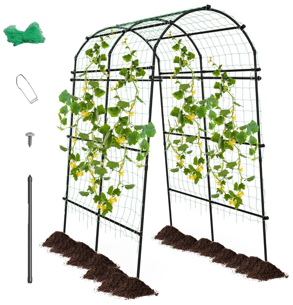 Arco de jardim com treliça para plantas trepadeiras Estrutura metálica revestida a PE para videiras, flores e legumes 181 x 110-160 x 230 cm Preto e V